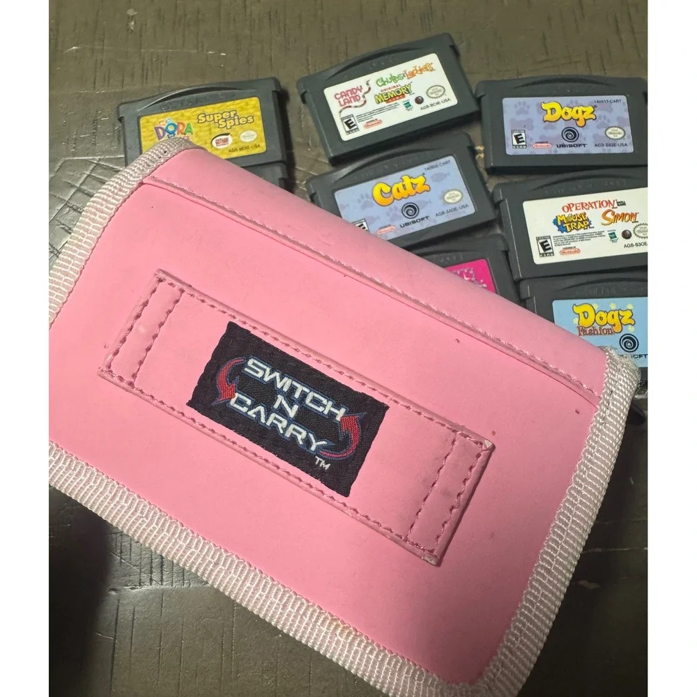 Nintendo Game Boy Advance 9 Game Lot with Pink Switch N Carry Case Disney